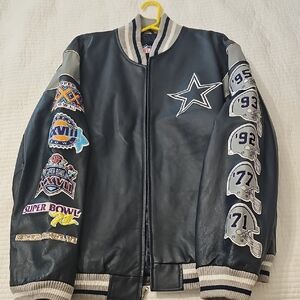 Men's Navy and Gray Varsity Jacket with Embroidered Patches